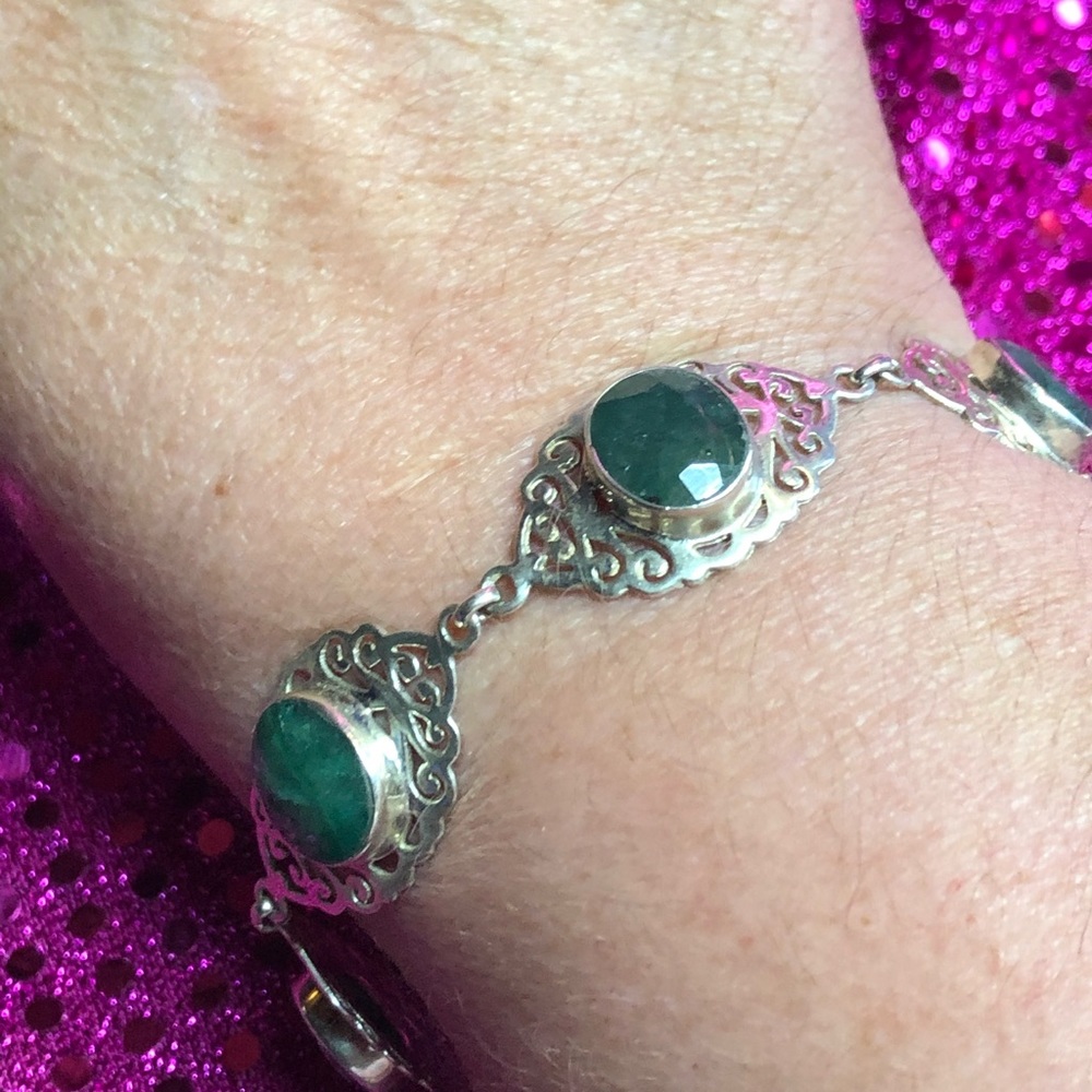 Emerald Sterling Silver Toggle Bracelet - Picture 2 of 5